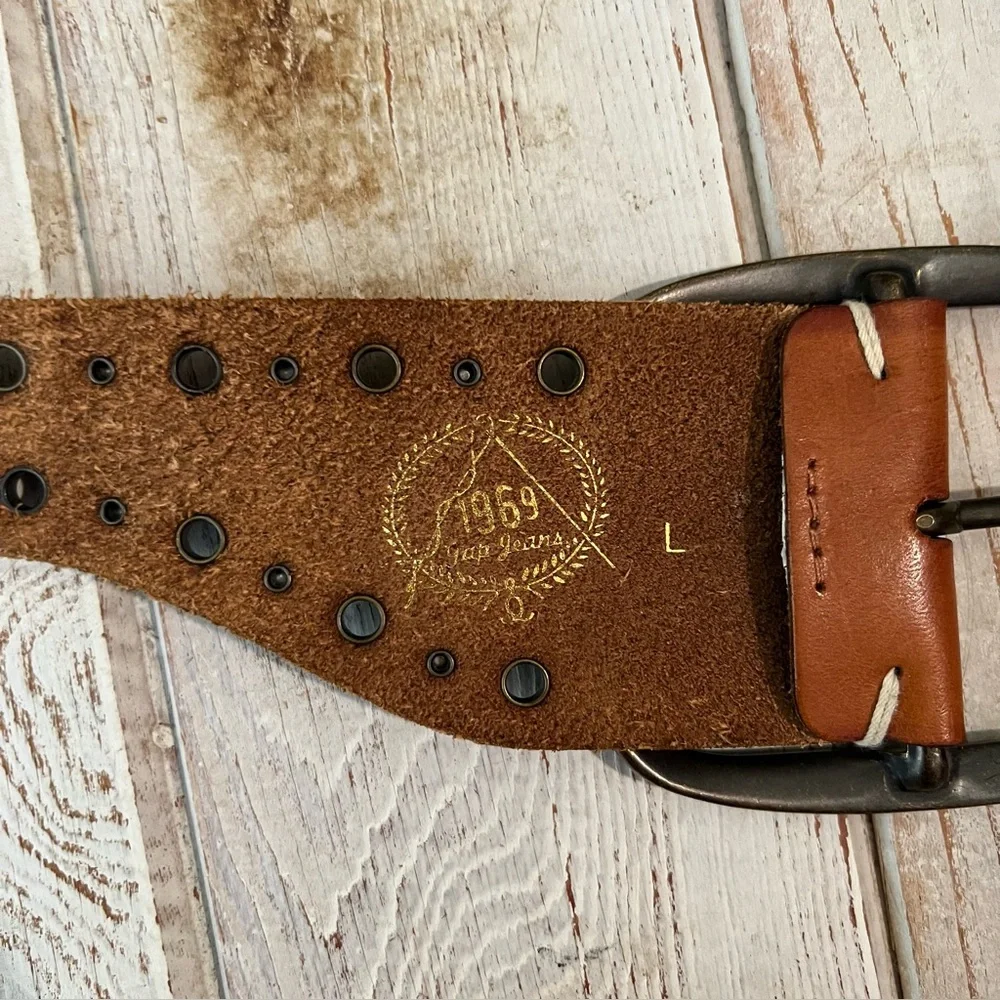 GAP Wide Tan Leather Studded Waist Belt with Crystal Accents